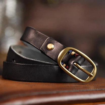 Xanthe Leather Brass Buckle Belt Genuine Leather