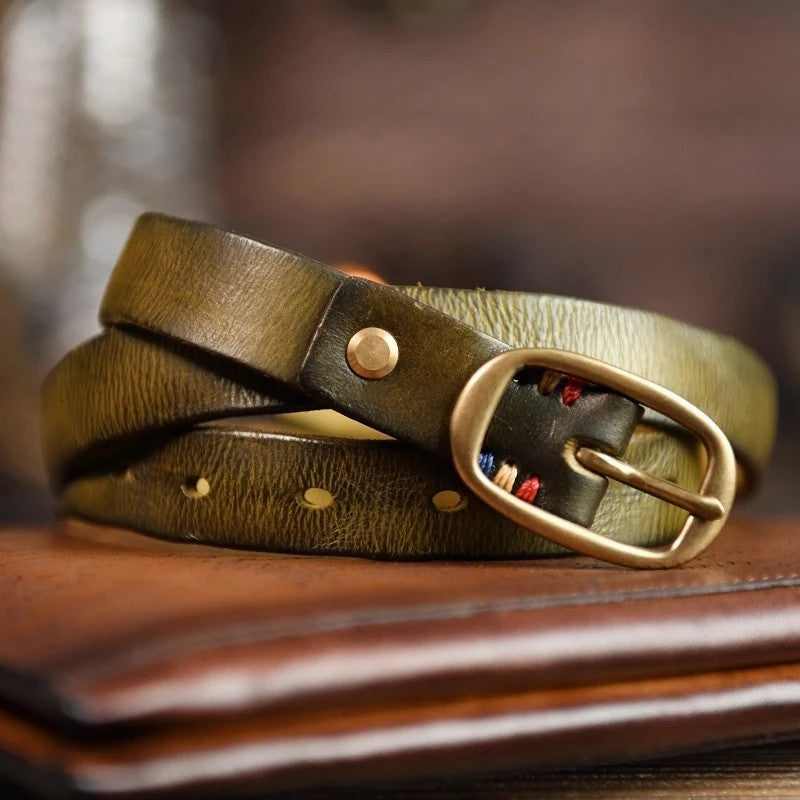 Xanthe Leather Brass Buckle Belt Genuine Leather