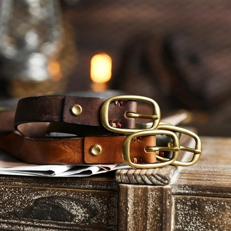 Xanthe Leather Brass Buckle Belt Genuine Leather
