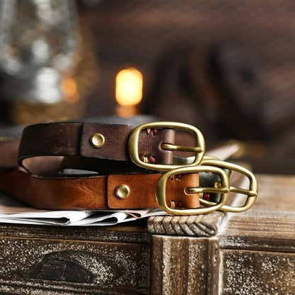Xanthe Leather Brass Buckle Belt Genuine Leather