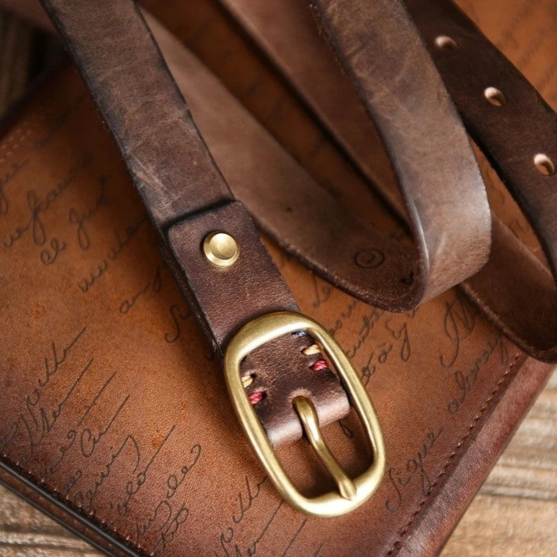Xanthe Leather Brass Buckle Belt Genuine Leather