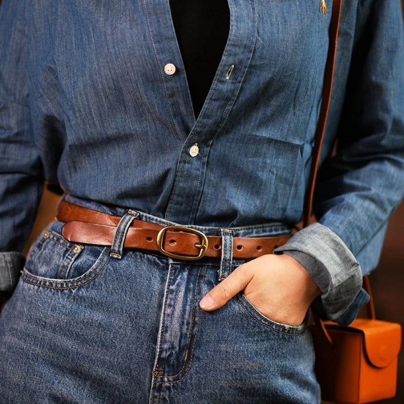 Xanthe Leather Brass Buckle Belt Genuine Leather