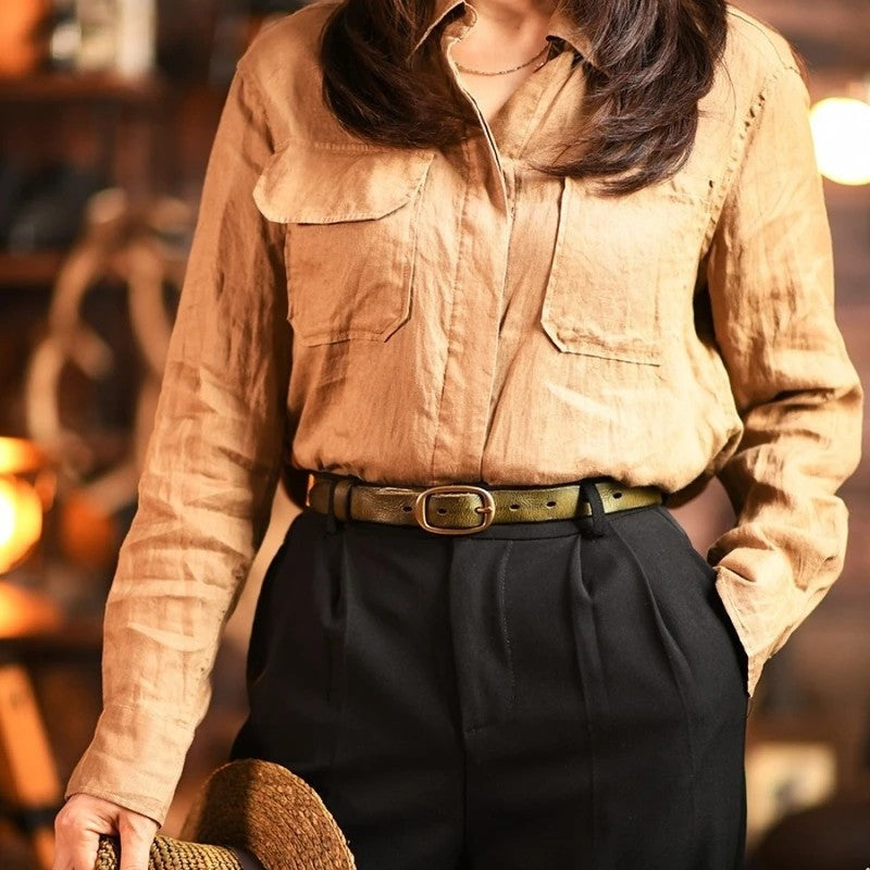 Xanthe Leather Brass Buckle Belt Genuine Leather